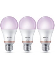 Смарт крушки Philips - Frosted, 8.5W LED, E27, A60, RGB, 3 броя, dimmer -1