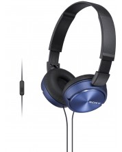 Слушалки с микрофон Sony - MDR-ZX310AP, черни/сини -1