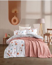 Спален комплект от 4 части с одеяло Rakla - Orange, памук ранфорс