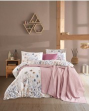 Спален комплект от 4 части с одеяло Rakla - Pink, памук ранфорс -1