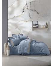 Спален комплект Via Bianco - Washed linen, син с дантела -1