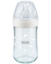 Стъклено шише Nuk - Nature Sense, със силиконов биберон М, 240 ml, бяло