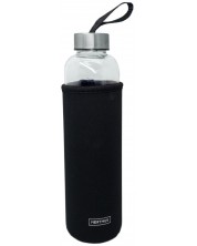 Стъклена бутилка Nerthus - Черна, неопренов протектор, 600 ml