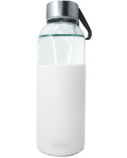 Стъклена бутилка Nerthus - Бяла, силиконов протектор, 400 ml