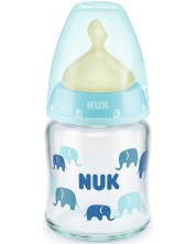 Стъклено шише с каучуков биберон Nuk - First Choice, TC, 120 ml, синьо -1
