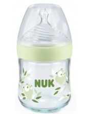 Стъклено шише NUK Nature Sense - Temperature control, Softer, 120 ml, зелено