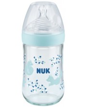 Стъклено шише Nuk - Nature Sense, със силиконов биберон М, 240 ml, синьо