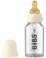 Стъклена бебешка бутилка с аксесоари Bibs - 110 ml, бежова -1