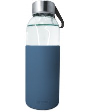 Стъклена бутилка Nerthus - Синя, силиконов протектор, 400 ml