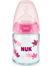 Стъклено шише със силиконов биберон Nuk - First Choice, TC, 120 ml, розово -1