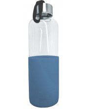 Стъклена бутилка Nerthus - Синя, силиконов протектор, 600 ml