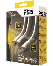 Кабел Steelplay - Dual Play & Charge, Type-C, 3 m, бял (PS5)