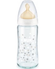 Стъклено шише с каучуков биберон Nuk - First Choice, TC, 240 ml, бяло -1