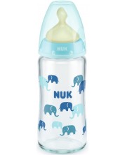 Стъклено шише с каучуков биберон Nuk - First Choice, TC, 240 ml, синьо -1