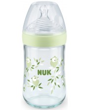 Стъклено шише Nuk - Nature Sense, със силиконов биберон М, 240 ml, зелено