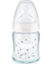 Стъклено шише със силиконов биберон Nuk - First Choice, TC, 120 ml, бяло