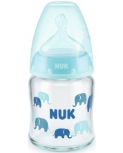 Стъклено шише със силиконов биберон Nuk - First Choice, TC, 120 ml, синьо