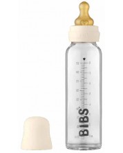 Стъклена бебешка бутилка с аксесоари Bibs - 225 ml, бежово