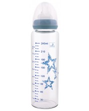 Стъклено шише Lorelli - Anti colic, 240 ml, синьо