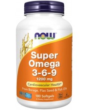 Super Omega 3-6-9, 1200 mg, 180 гел капсули, Now -1