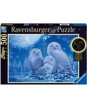 Светещ пъзел Ravensburger от 500 части - Сови на лунна светлина -1