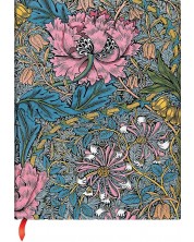 Тефтер Paperblanks Morris Pink Honeysuckle - 13 x 18 cm, 72 листа, с широки редове