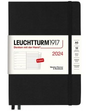 Тефтер Leuchtturm1917 Weekly Planner and Notebook - A5, черен, 2024