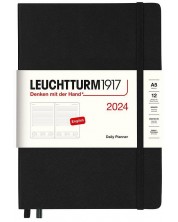 Тефтер Leuchtturm1917 Daily Planner - А5, черен, 2024 -1
