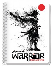 Тетрадка със спирала Black&White Warrior - A4, 60 листа, широки редове, асортимент -1