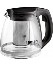 Термокана за чай Lamart - 1.1l, прозрачна/черна