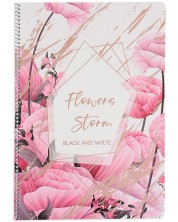 Тетрадка със спирала Black&White Flowers Storm - А4, 105 листа, асортимент