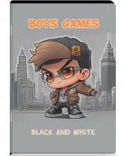 Тетрадка Black&White Boy 2 - A5, 24 листа, малки квадратчета, асортимент -1