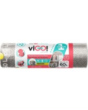 Торби за отпадъци с връзки viGО! - Premium №1, 60 l, 10 броя, сребърни