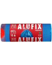 Торби за отпадъци с връзки ALUFIX - 60 l, 15 броя, сини -1