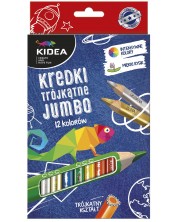 Триъгълни цветни моливи Kidea Jumbo - 12 цвята + златен и сребърен -1