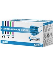 Трислойни медицински маски, сини, 50 броя, Serix -1