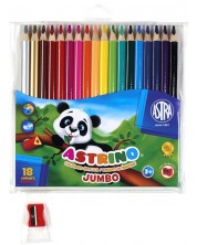 Триъгълни цветни моливи  Astra Astrino - 18 цвята + острилка, асортимент -1