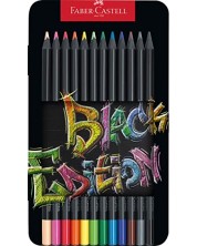 Цветни моливи Faber-Castell Black Edition - 12 цвята, метална кутия -1