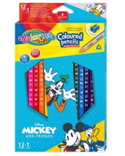 Цветни моливи Colorino Disney - Mickey and Friends, 12 + 1 цвята и острилка