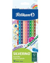 Цветни тристенни моливи Pelikan Silverino - 12 цвята  -1