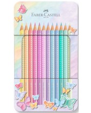 Цветни моливи Faber-Castell Sparkle - 12 пастелни цвята, метална кутия -1