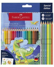 Цветни моливи Faber-Castell Grip 2001 - Динозавър, 18 + 6 цвята -1