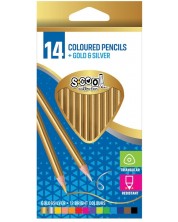 Цветни моливи S. Cool - 14 цвята, сребрист и златист -1