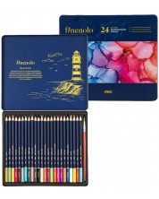 Цветни акварелни моливи Deli Finenolo - EC129, 24 цвята, в метална кутия -1
