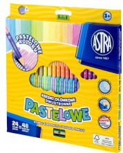 Цветни моливи Astra - Двустранни, 24 броя - 48 цвята + острилка