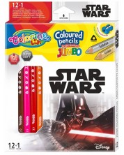 Цветни моливи Colorino - Marvel Star Wars Jumbo, 12 + 1 цвята и острилка -1