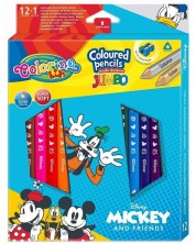 Цветни моливи Colorino Disney Jumbo - Mickey and Friends, 12 + 1 цвята и острилка -1