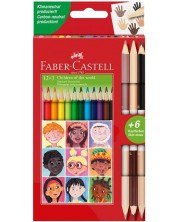 Цветни моливи Faber-Castell - Triangular, 12 цвята и 3 телесни нюанса -1
