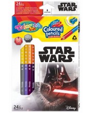 Цветни двувърхи моливи Colorino - Marvel Star Wars, 24 цвята и острилка