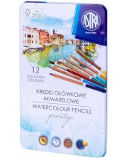 Цветни моливи Astra - акварелни, 12 броя, в метална кутия